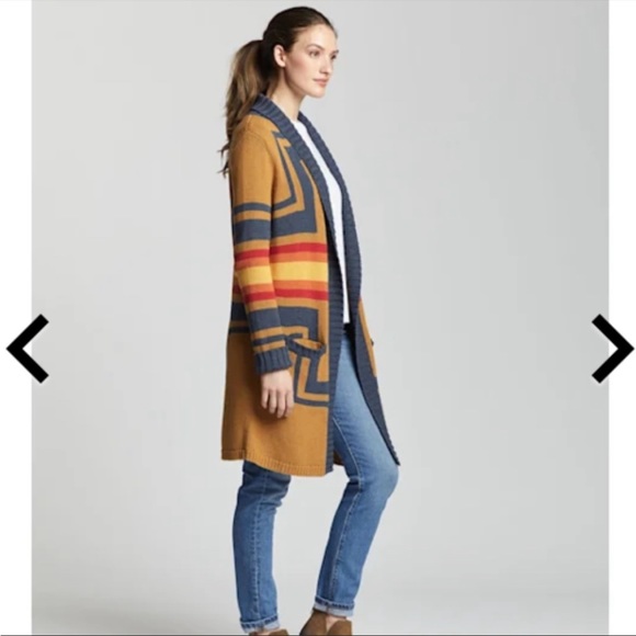 Pendleton Open Cardigan sz small like new mustard navy sweater - Picture 7 of 12